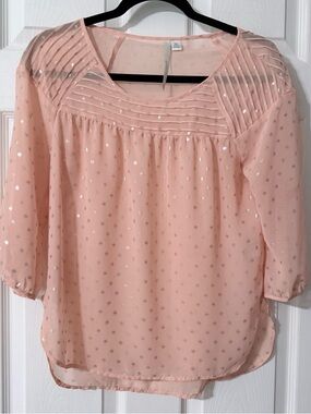 Lauren Conrad LC Pink Gold Metallic Dot Sheer Blouse XS